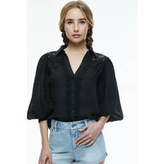 Linen Blouses Alice + Olivia Venty Button-Front Blouse BLACK X-LARGE