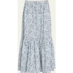 Organic Fabric Skirts Ganni Blue Floral Printed Cotton Maxi Flounce Skirt in Glacier Lake Women's