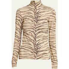 XL Blouses Stella McCartney Tiger Print Turtleneck Top NATURAL X-LARGE