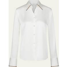 3XL Blouses Vince Silk Tipped Slim Long-Sleeve Blouse, Off White/rye