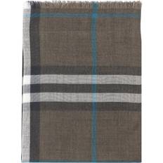 Burberry Grey Scarfs Burberry 'Check' Wool And Silk Reversible Scarf