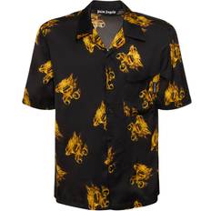 Homme - Or Chemises Palm Angels Men's Burning Monogram Vacation Shirt - Black