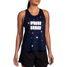 Nylon Tank Tops Brooks Women's Distance Tank 3.0 Top in Navy/Run Usa Fit2Run