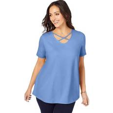 Jessica London T-shirts Jessica London Plus Women's Stretch Crisscross Strap Tee in French Blue Size L