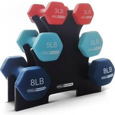 HolaHatha 3 5 and 8 Pound Dumbbell Hand Weight Set with Storage Rack