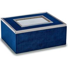 Cheap Jewellery Boxes Gift Decor Dark Blue Velvet Rectangular Jewellery Box With Personalised Photo Frame Cover