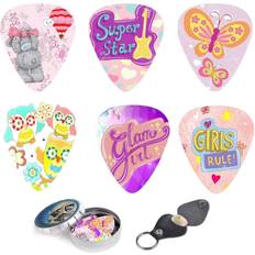 Picks Sold by: Avenue A Stores LLC, Guitar Picks For Kids and Girls 12 Medium Celluloid Picks Complete W/ Sleek Tin Box and Pick Holder. Premium Gift Set For Daught