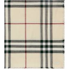 Burberry Grey Scarfs Burberry Womens Stone Checked Frayed-trim Wool Scarf