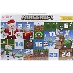 Minecraft Adventskalendrar Mattel Minecraft-adventskalender, 3 figurer i skala 8,3 cm, bland annat jultomte, 17 tillbehör och 4 klistermärken, pixlad design, HXM86