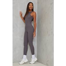 PrettyLittleThing Charcoal Racer Rib Jumpsuit, Grey