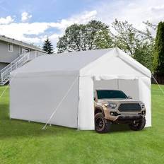 Plastic Carports White Lvuyoyo carport, portable garage tent,10'x20' heavy duty (Building Area )