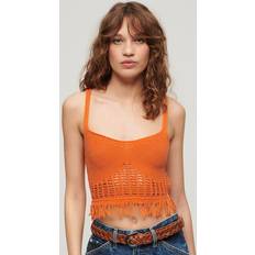 Superdry Damen Blusen Superdry Damen Vintage Häkeloberteil mit Fransen Orange Größe: