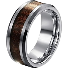 Men Rings Unique Tungsten Ring - Silver/Brown