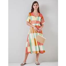 Multicoloured Dresses LK Bennett Womens Mul-multi Izzy Check-print Belted Woven Midi Dress