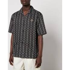 Fred Perry Men Shirts Fred Perry Men's Cable Print Revere Short Sleeved Shirt Black