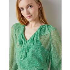 Womens Mul-green Annie Frill-trim Graphic-print Woven Blouse