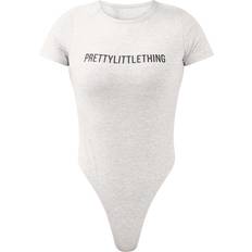 PrettyLittleThing Logo Short Sleeved Bodysuit - Ash Grey