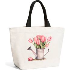 Tuplips In A Watering Can Watercolour Beach Shopper Tote Bag Pink