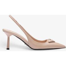Prada Heels & Pumps Prada Womens Powder Logo-plaque Slingback Heeled Leather Pumps