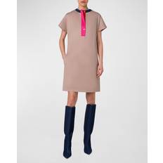 Red - Shirt Dresses Colorblock Henley Cotton Gabardine Dress