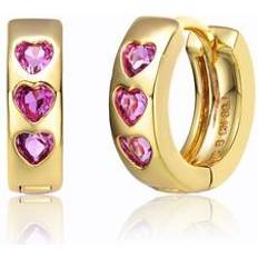 Children Jewelry Rachel Glauber Young Adults/Teens 14k Yellow Gold Plated With Heart Pink Cubic Zirconia Hoop Earrings Pink