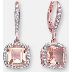 Jewelry Genevive Sterling Silver Rose Gold Plated Morganite Cubic Zirconia Drop Earrings Pink 40MM