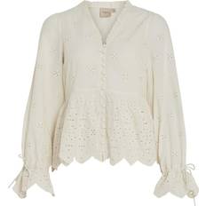 Vila Embroidered Long Sleeved Blouse - Birch