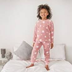 Dreamscene Kids Star Print Fleece Pyjama Set, Blush 8-11yrs Pink