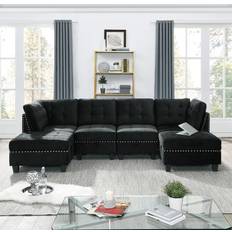 Black - U-Sofas Simplie Fun U Shaped Modular Sectional Black Sofa 116" 6