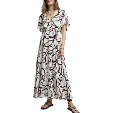 River Island Abstract Frill Sleeve Smock Maxi Dress - Brown