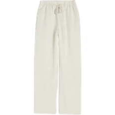 Beige - Dame Bukser H&M Linen Mix Pull-on Trousers - Lys Beige