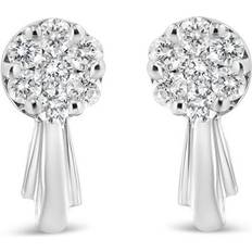 White Gold Earrings Haus of Brilliance 14K White Gold 3/4 Cttw Diamond Floral Cluster Drop and Dangle Stud Earrings White