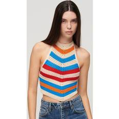 Superdry Bluser Superdry Striped Hanky Hem Halterneck Crochet Top, Buttercream/Multi