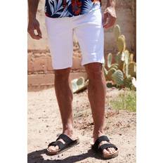 Denim Shorts - White Threadbare Mens White 'Tillage' Overdyed Denim Shorts with Stretch Waist