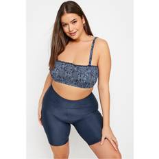 Blue Bikini Tops Yours Curve Shirred Blue Tile Bikini Top, Blue, 30-32, Women