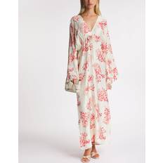 By Malina Womens Coral Red Kimberly V-neck Satin Maxi Dress - Coral Red