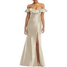 Sequins - Short Dresses Alfred Sung Off-the-Shoulder Ruffle Neck Satin Trumpet Gown