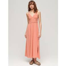 Superdry Jersey Lace Maxi Dress, Fusion Coral