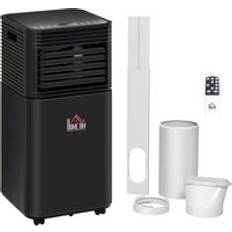 Homcom 9000 BTU 4-In-1 Compact Portable Mobile Air Conditioner Unit Cooling Dehumidifying Ventilating w/ Fan Remote LED 24hTimer Auto Shut-Down Black