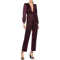 Purple Jumpsuits & Overalls Mac Duggal Plunge Neck Long Sleeve Satin Jumpsuit