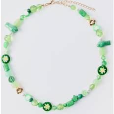 Vihreä Kaulakorut boohooMAN Mens Gold Mixed Beaded Necklace - Green