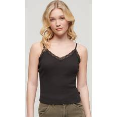 Nylon Débardeurs Superdry Athletic Essential Lace Trim Cami Top Damen - Schwarz