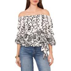 Vince Camuto Off The Shoulder Bubble Sleeve Tie Front Blouse - New Ivory