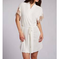 Beige Peignoirs Natori Thalia Lace Appliqué Short Sleeve Robe