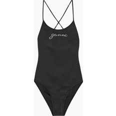 Swimsuits Ganni Recycled Tie String Swimsuit in Black Elastane/Polyamide Women's