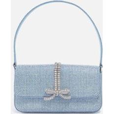 Self-Portrait Embellished Denim Baguette Bag Blue