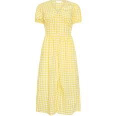 Short Dresses - Yellow PixieGirl PixieGirl Petite Gelb Gingham Print Button Through Midi Dress Kurzgröße