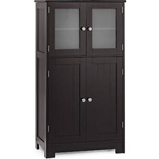 Black - Glasses Storage Cabinets Costway Adjustable Shelf & Doors Espresso Storage Cabinet 23x43"