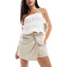 Normal midja Kjolar Stradivarius – Beige skort linneblandning med snurrad design-Naturlig