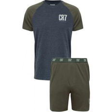 CR7 Sleepwear CR7 Men's Cotton Loungewear Top and Short Set Green, Gray Green/Gray XXLarge